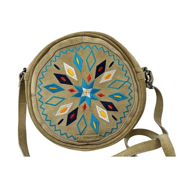 Toms Embroidered Crossbody Bag Souks Canteen Suede Embroidery Purse Oatmeal 8" - Picture 1 of 12